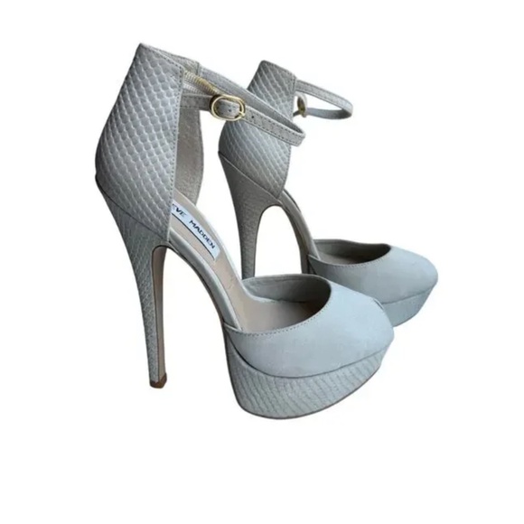 Steve Madden Peep Toe High Heels Off White Textured Platform Stilettos 71/2 - Picture 2 of 8